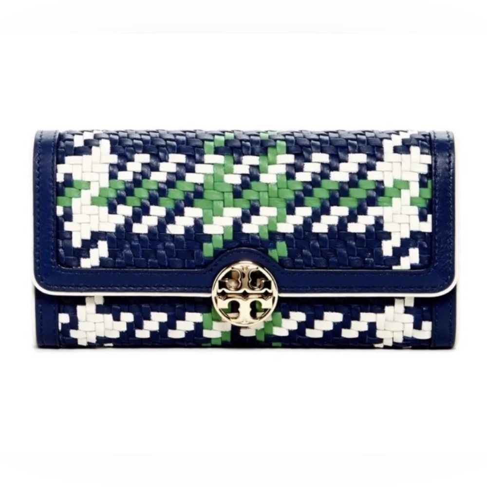 NWT Authentic Luxe Minimalist Tory Burch Duet Woven Envelope Continental/Clutch